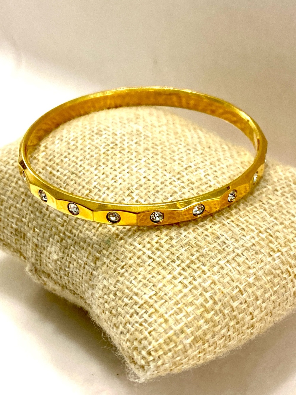 Vintage Gold Faceted Rhinestone Geometric Stacking Bangle Bracelet